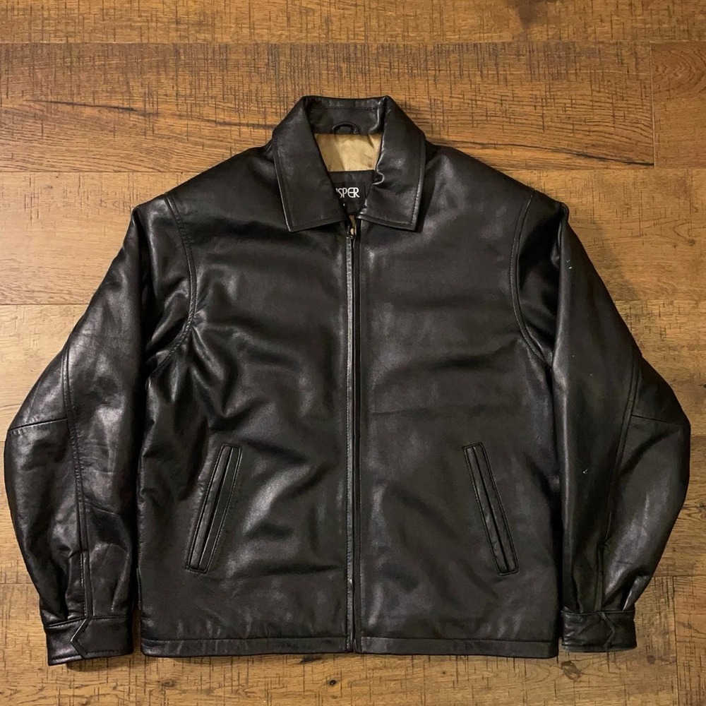 Kasper Leather Bomber Jacket Womens Medium Black Vintage Biker Rock Punk Zipper